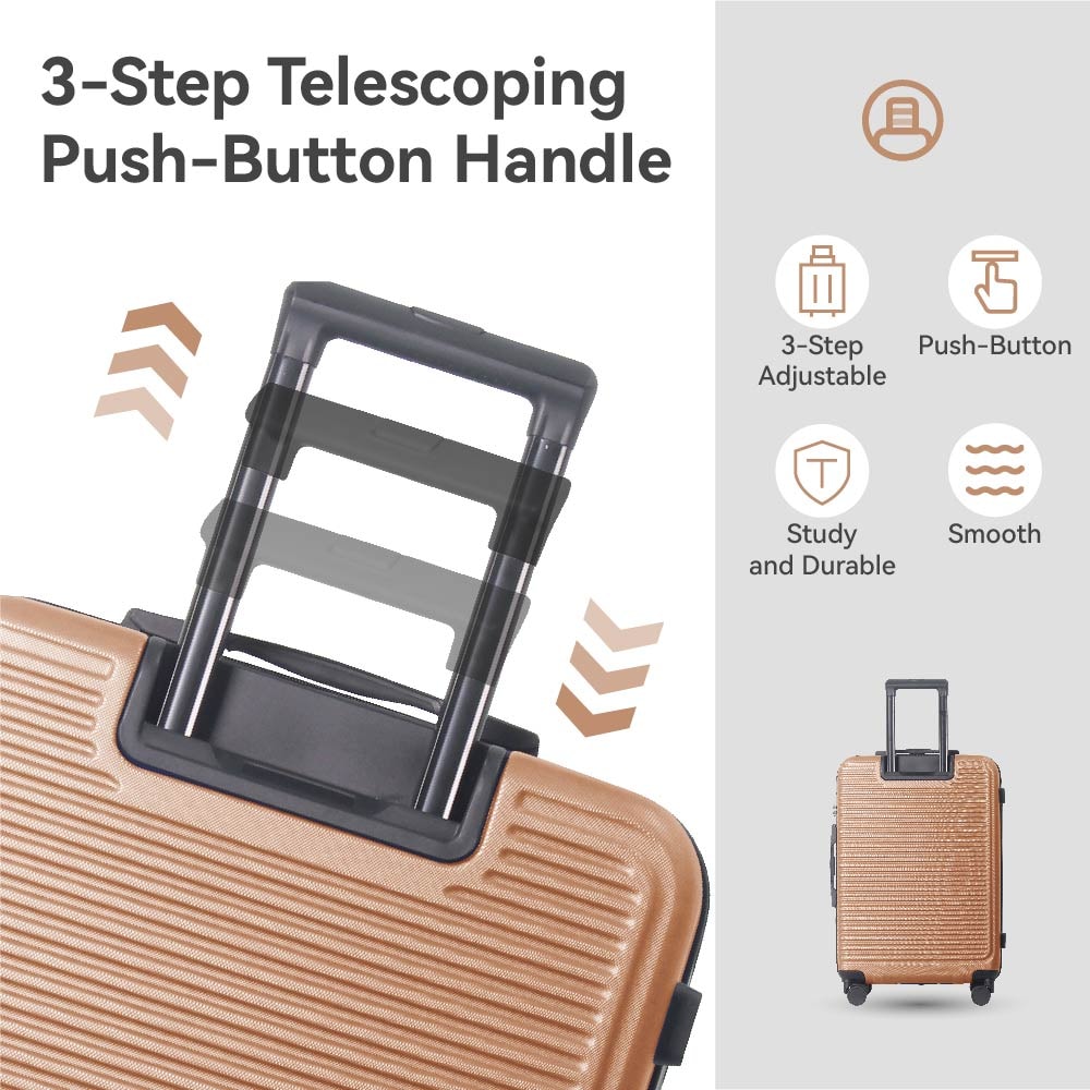 Luggage Sets ABS Hardshell 3pcs Luggage, Lightweight Durable Suitcase Sets Spinner Wheels Suitcase With TSA Lock 20''24''28'' Available(Brown)_voghion.com